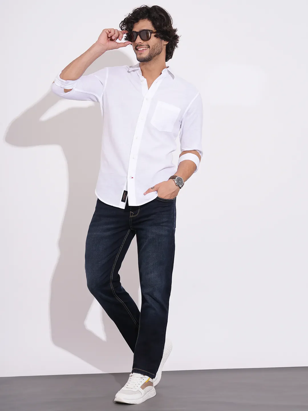 White Regular Fit Regular Collar Men's Shirt by Being Human Clothing - Image 4
