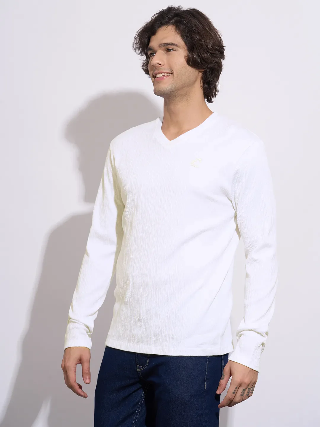 White Moderno Fit Men's Long Sleeves T-Shirt by Being Human Clothing - Image 2