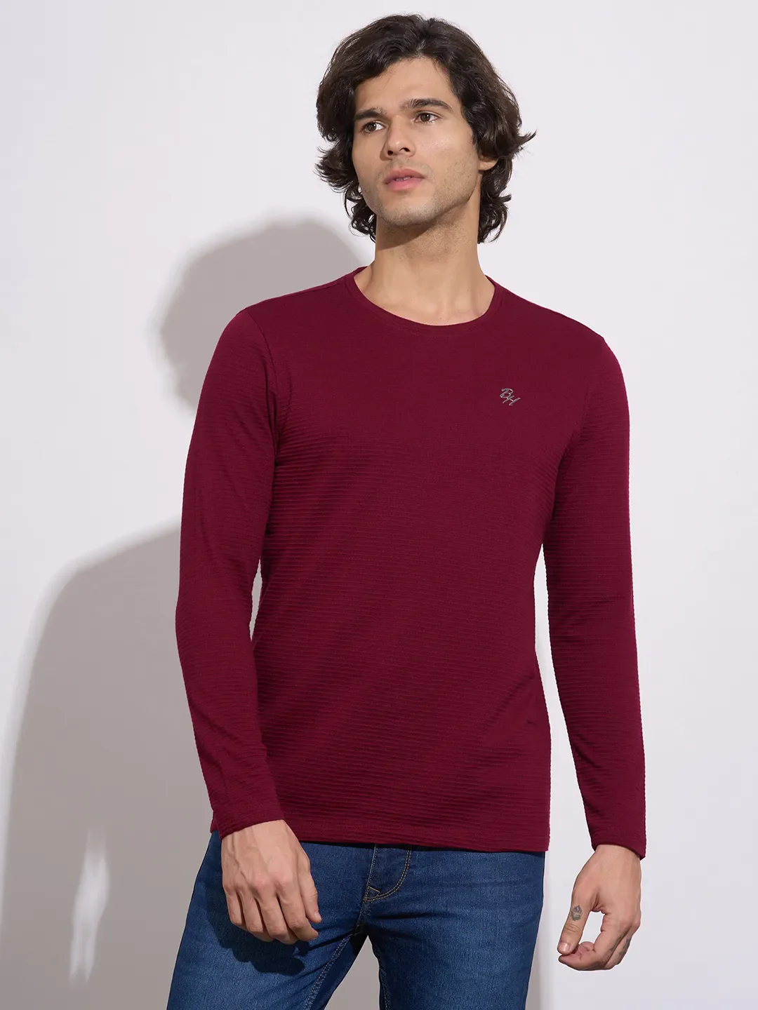 Wine Moderno Fit Round Neck Men's T-Shirt by Being Human Clothing