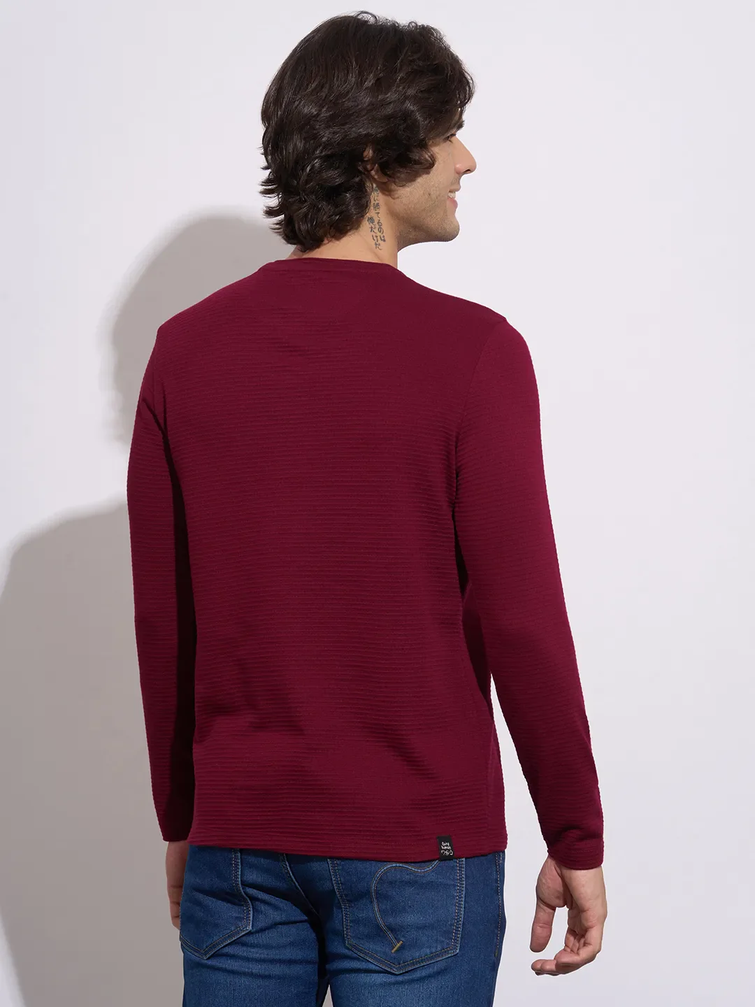 Wine Moderno Fit Round Neck Men's T-Shirt by Being Human Clothing - Image 3