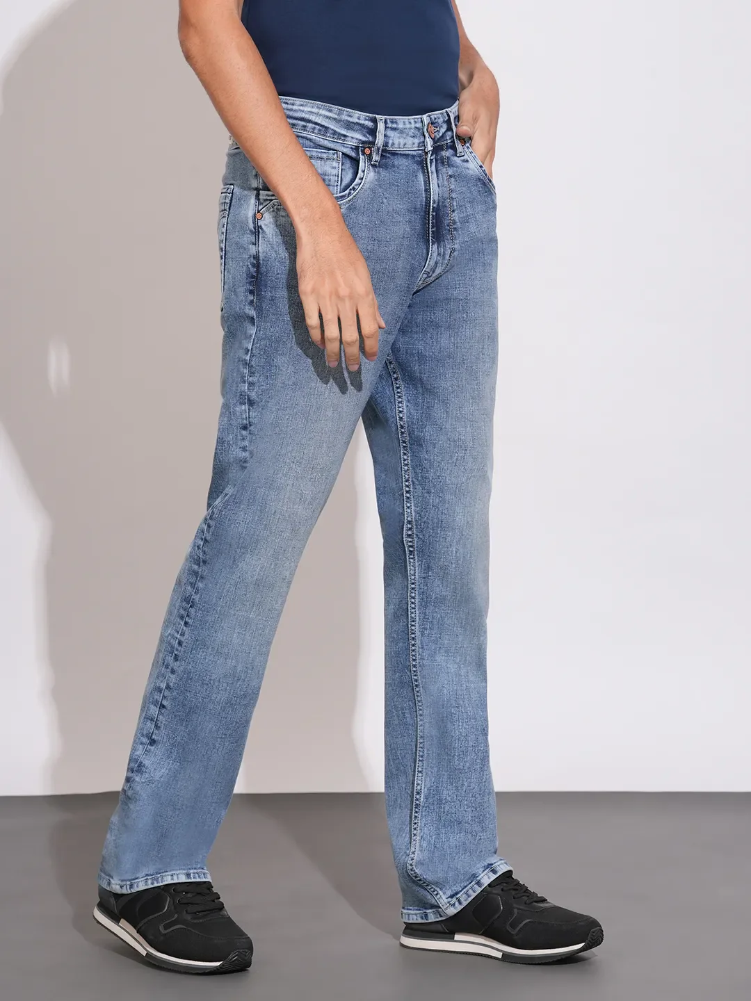 Blue Boot Cut Fit Cotton Blend Men's Denims by Being Human Clothing - Image 2