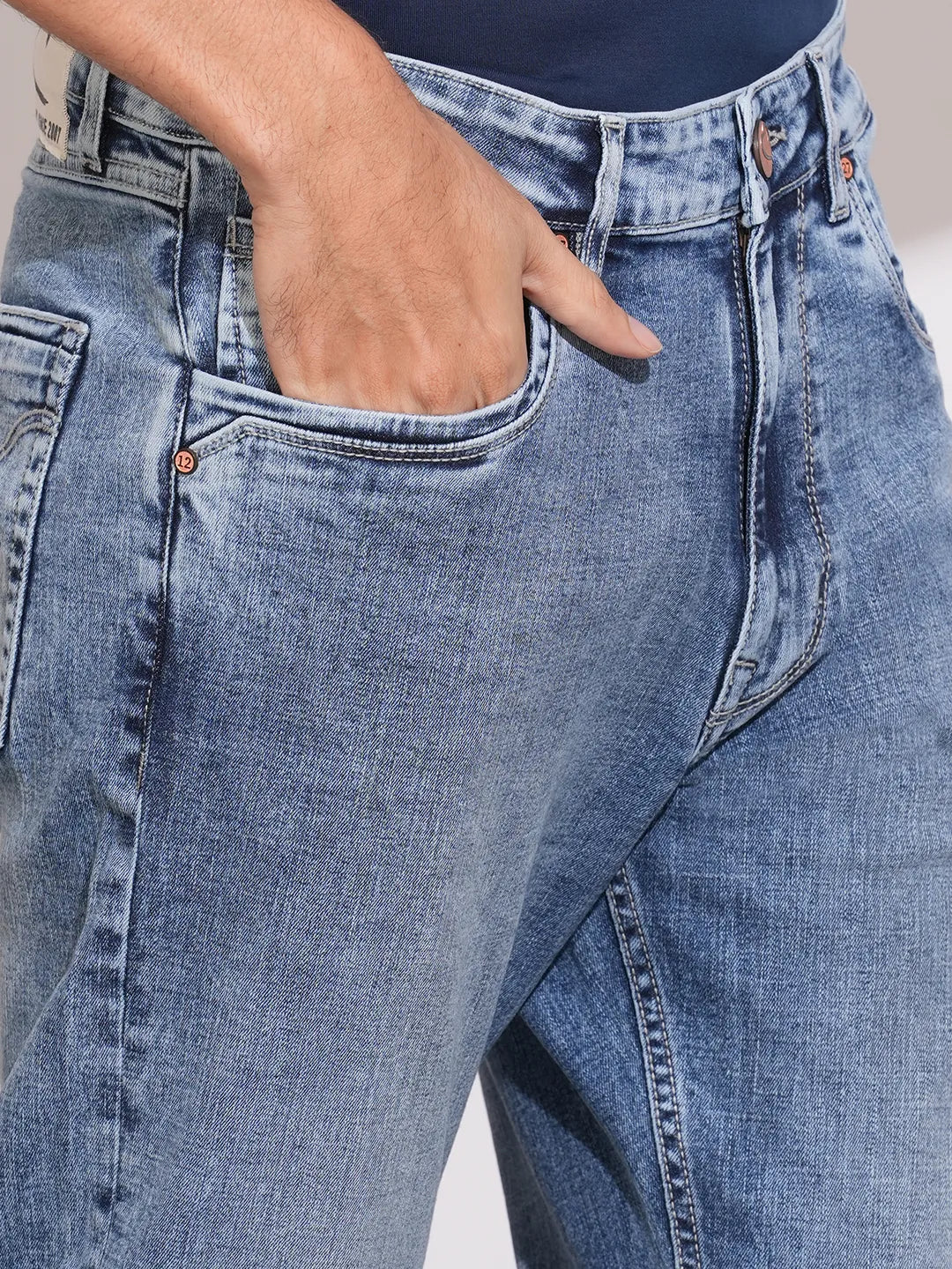 Blue Boot Cut Fit Cotton Blend Men's Denims by Being Human Clothing - Image 5