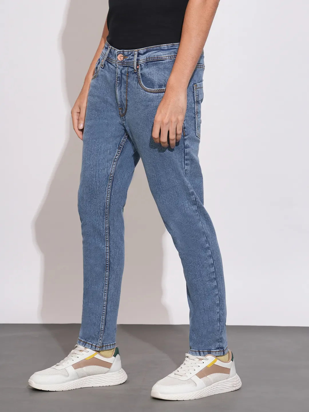 Blue Cropped Fit Cotton Blend Men's Denims by Being Human Clothing - Image 2