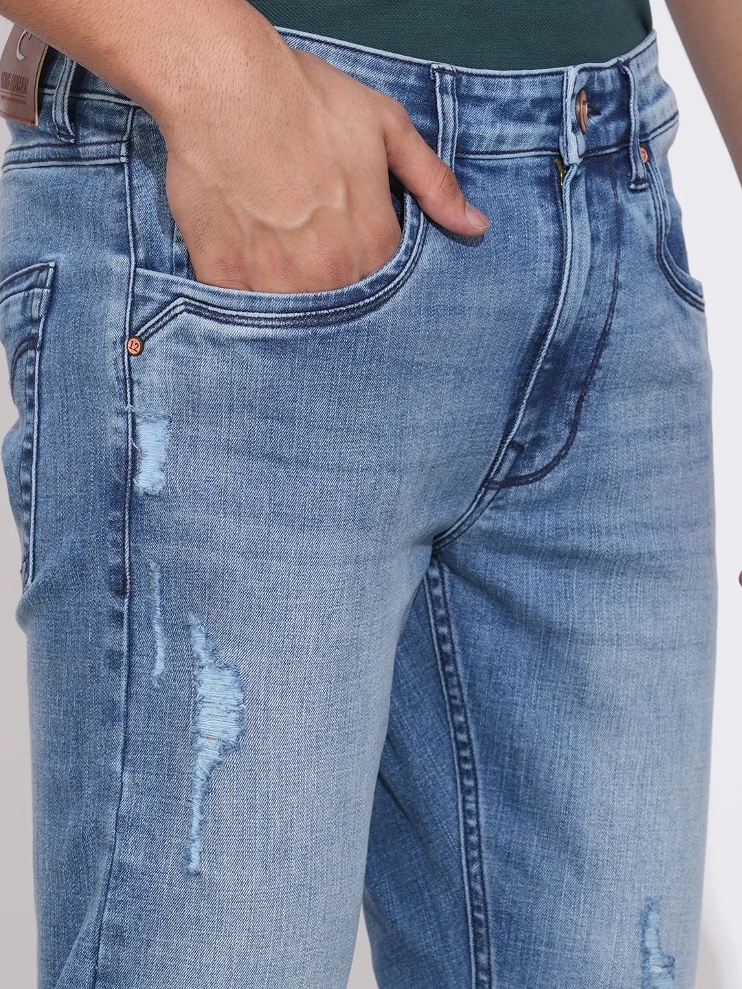 Blue Slim Fit Denims For Men By Being Human Clothing - Image 5