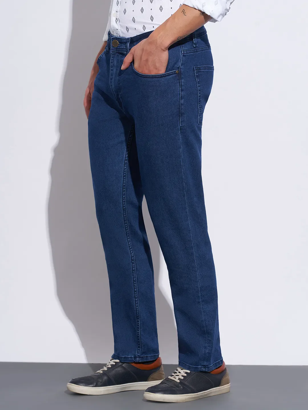 Blue Straight Fit Cotton Blend Men's Denims by Being Human Clothing - Image 2