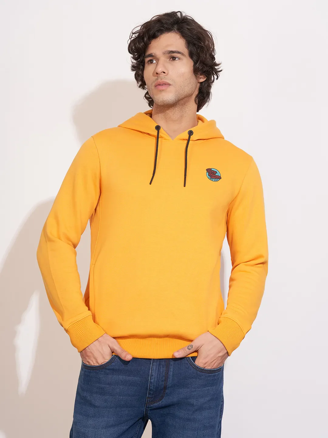 Yellow Regular Fit  Long Sleeves Cotton Blend Men's Hoodie by Being Human Clothing