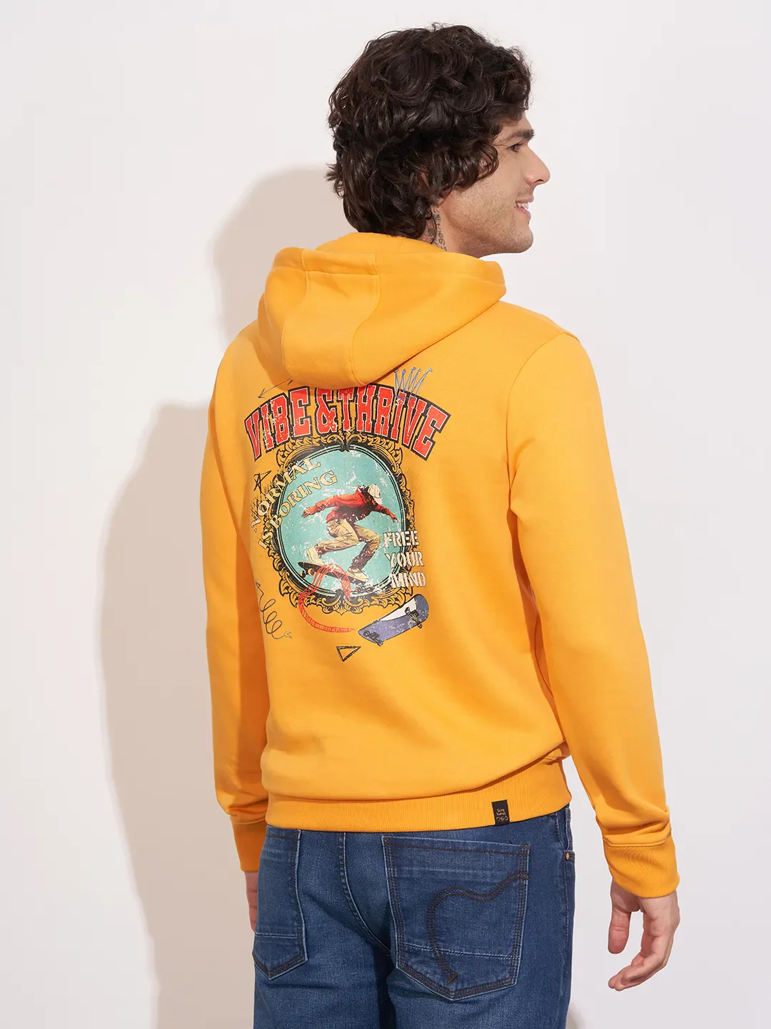 Yellow Regular Fit  Long Sleeves Cotton Blend Men's Hoodie by Being Human Clothing - Image 3