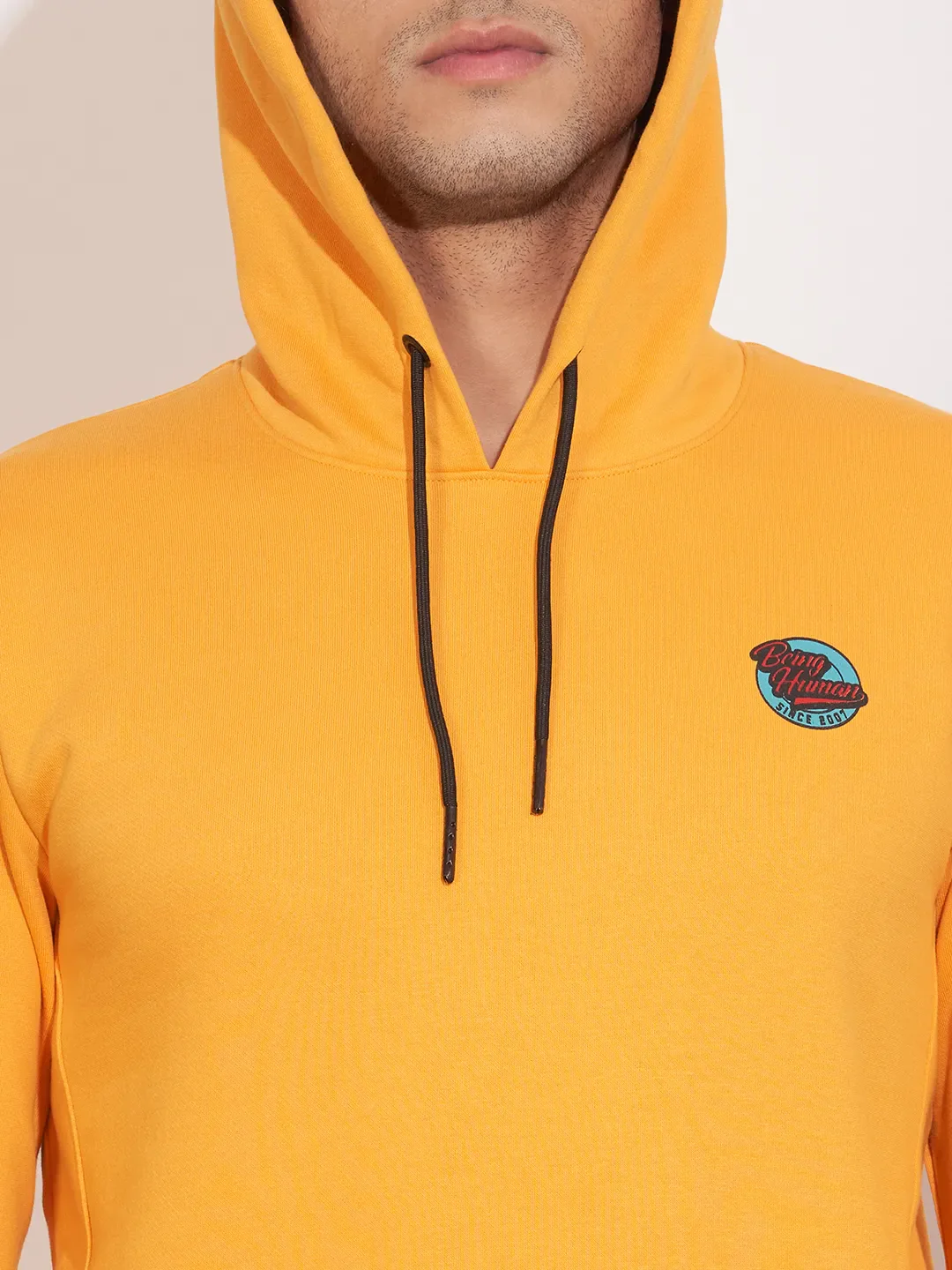 Yellow Regular Fit  Long Sleeves Cotton Blend Men's Hoodie by Being Human Clothing - Image 5