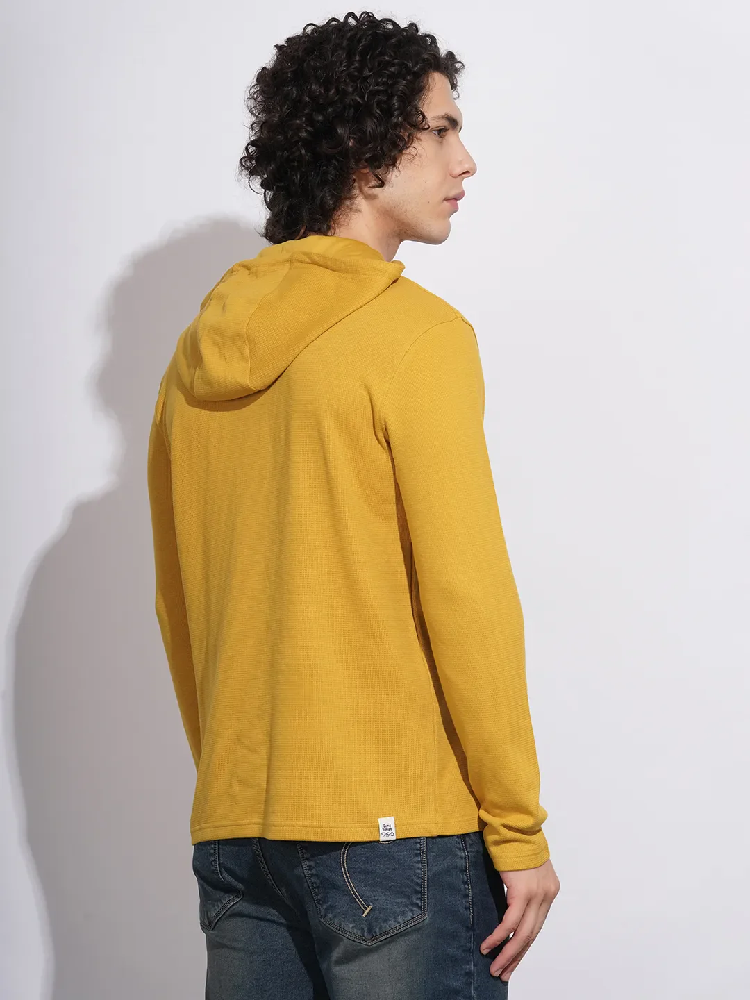 Yellow Regular Fit  Long Sleeves Cotton Men's Hoodie by Being Human Clothing - Image 3