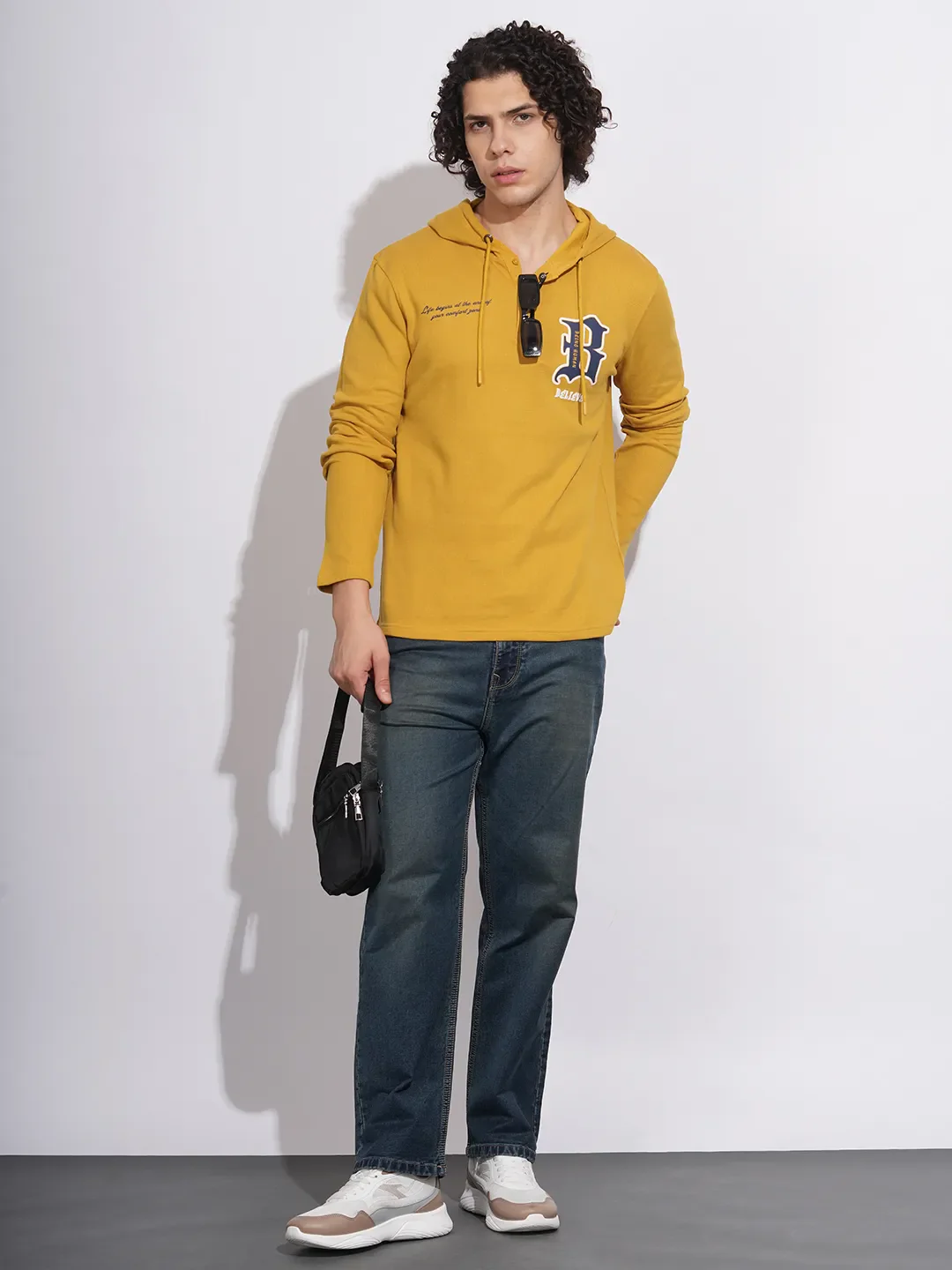 Yellow Regular Fit  Long Sleeves Cotton Men's Hoodie by Being Human Clothing - Image 4