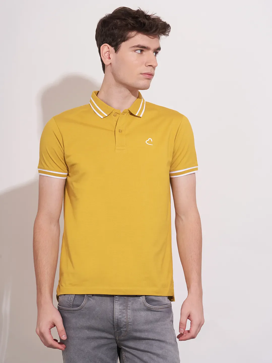 Mustard Regular Fit Men's Polo T-Shirt by Being Human Clothing