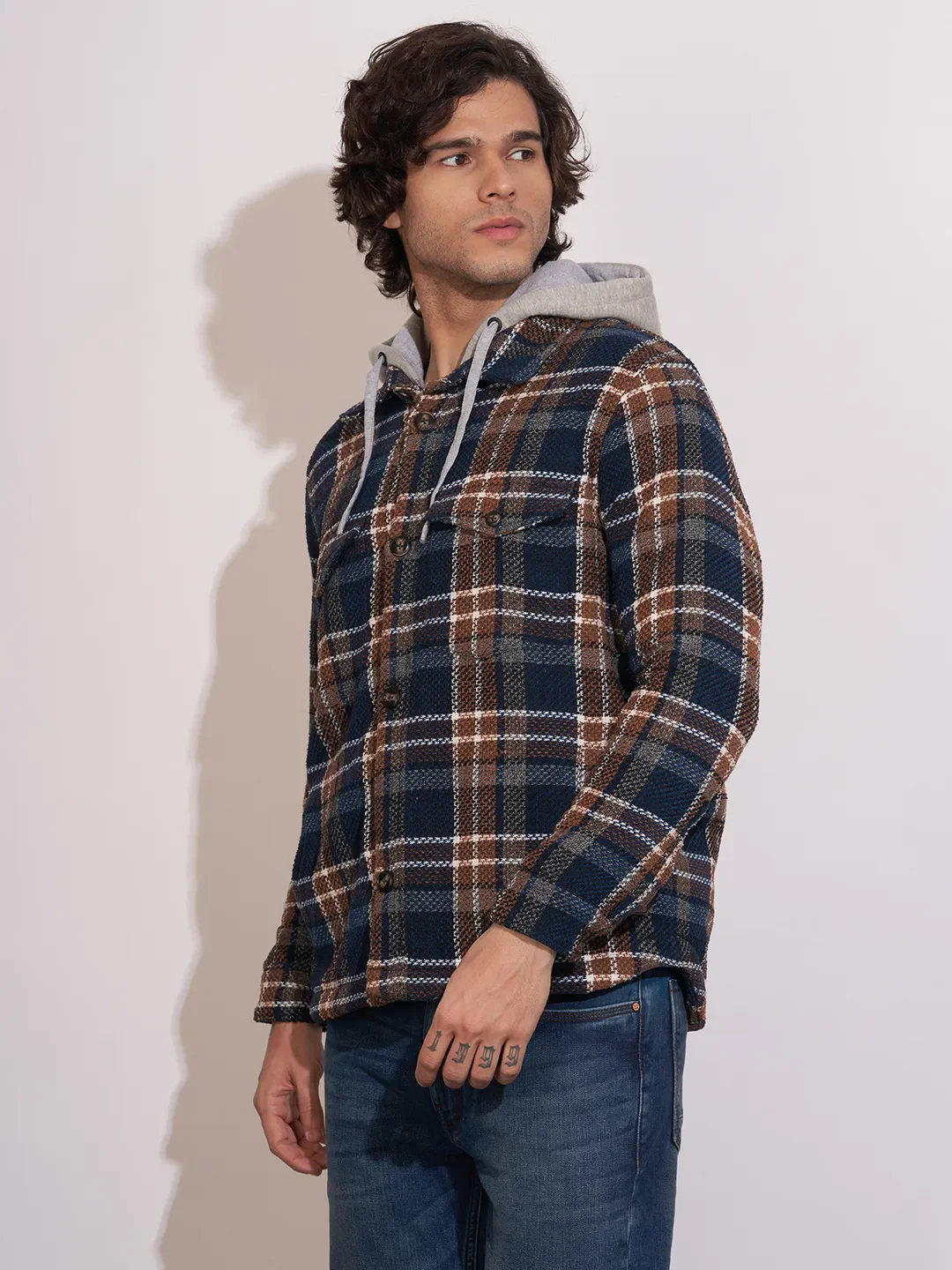 Blue Moderno Fit Regular Collar Long Sleeves Men's Shacket by Being Human Clothing - Image 2