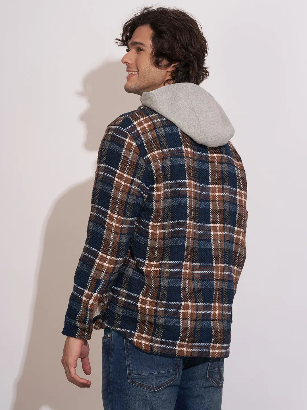 Blue Moderno Fit Regular Collar Long Sleeves Men's Shacket by Being Human Clothing - Image 3