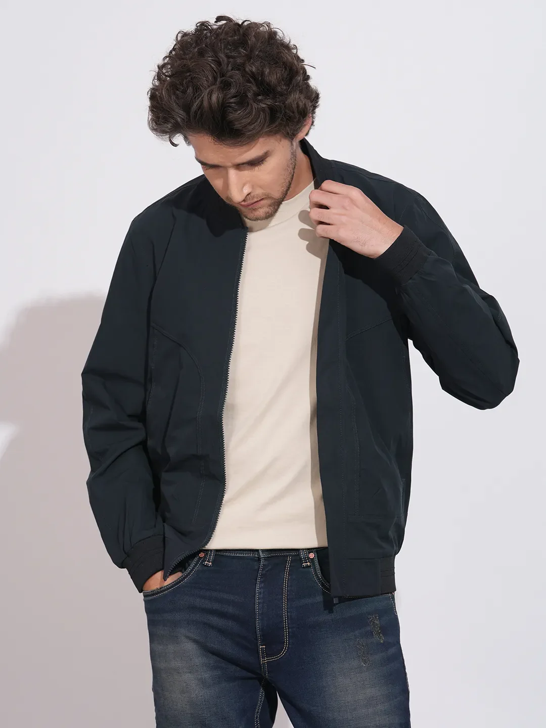Blue Regular Fit Long Sleeves Polyester Men's Jacket by Being Human Clothing