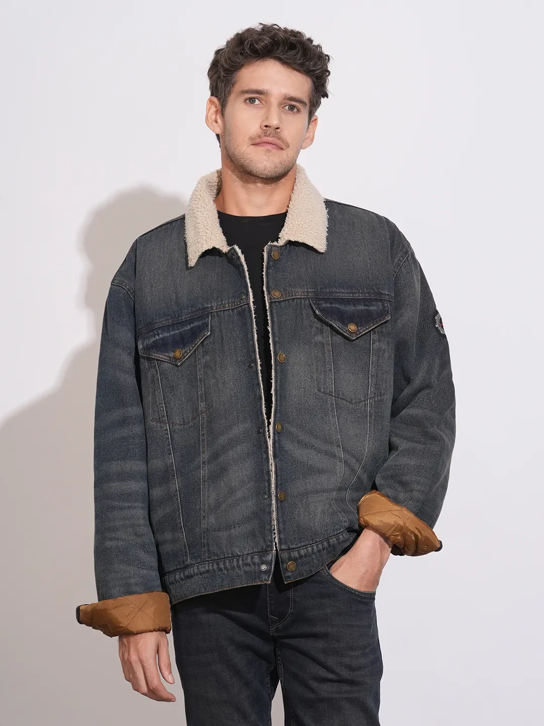 Blue Regular Fit Long Sleeves Polyester Men's Jacket by Being Human Clothing