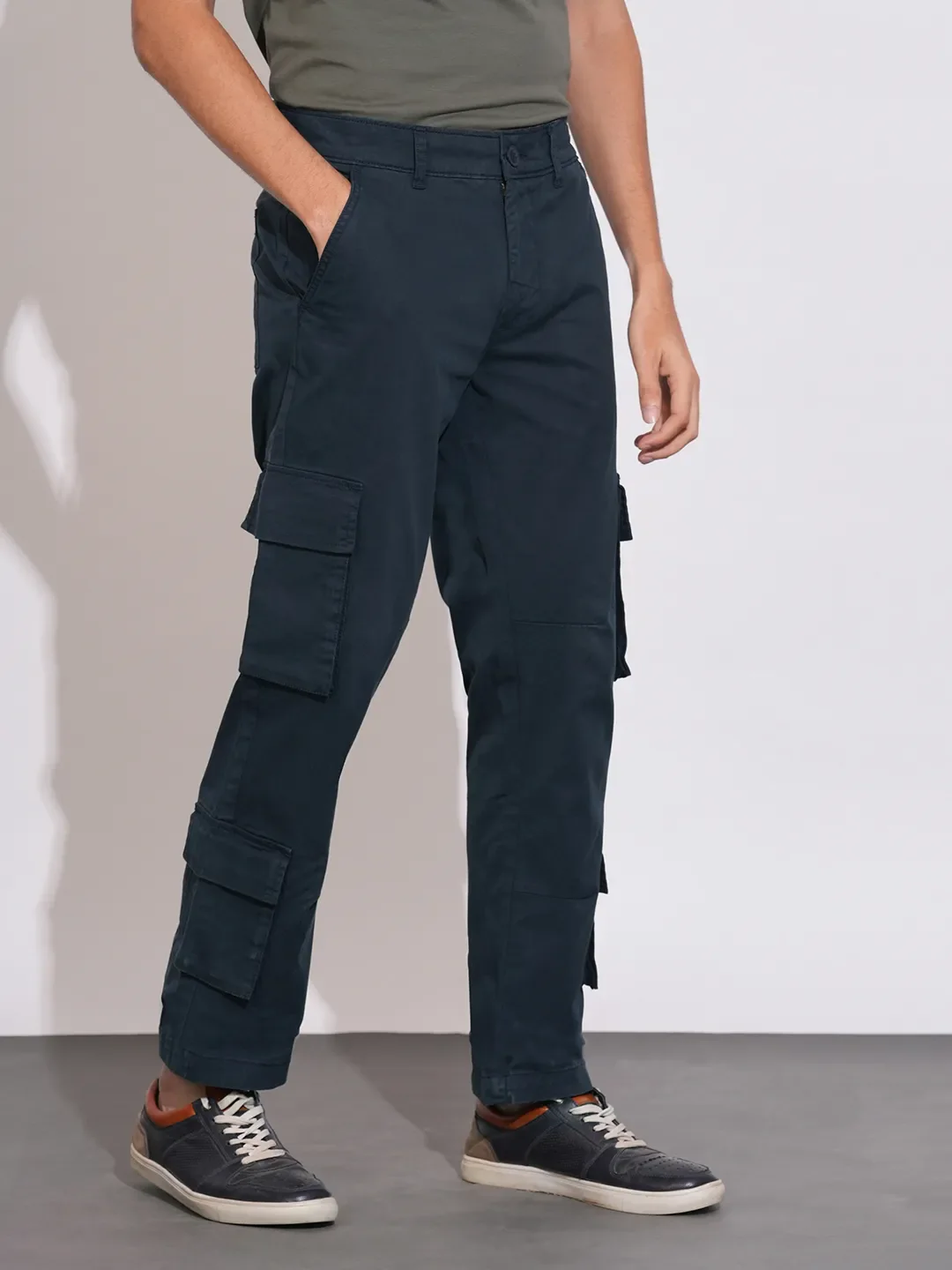 Blue Loose Fit Cotton Blend Men's Cargos by Being Human Clothing - Image 2