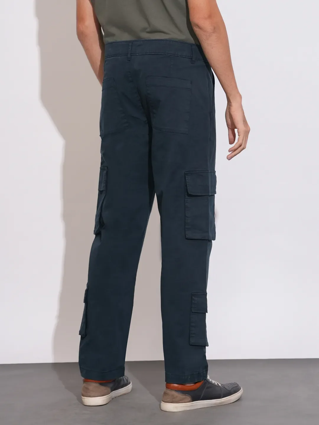 Blue Loose Fit Cotton Blend Men's Cargos by Being Human Clothing - Image 3