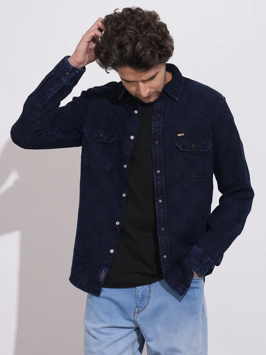 Navy Moderno Fit Regular Collar Men's Shirt by Being Human Clothing