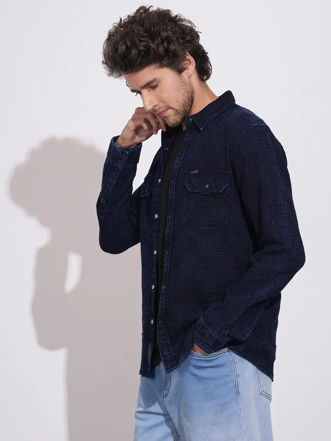 Navy Moderno Fit Regular Collar Men's Shirt by Being Human Clothing - Image 2