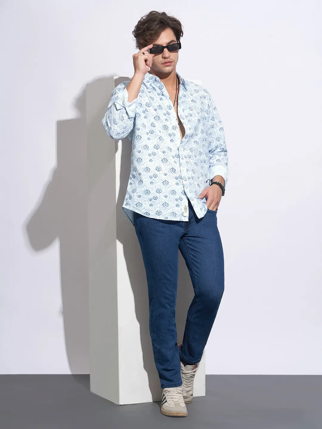 Blue Moderno Fit Regular Collar Long Sleeves Cotton Men's Shirt by Being Human Clothing - Image 3