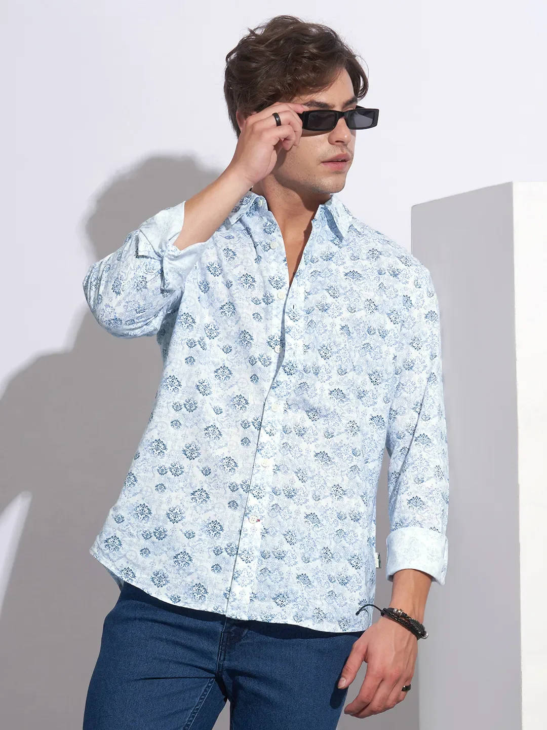 Blue Moderno Fit Regular Collar Long Sleeves Cotton Men's Shirt by Being Human Clothing - Image 5