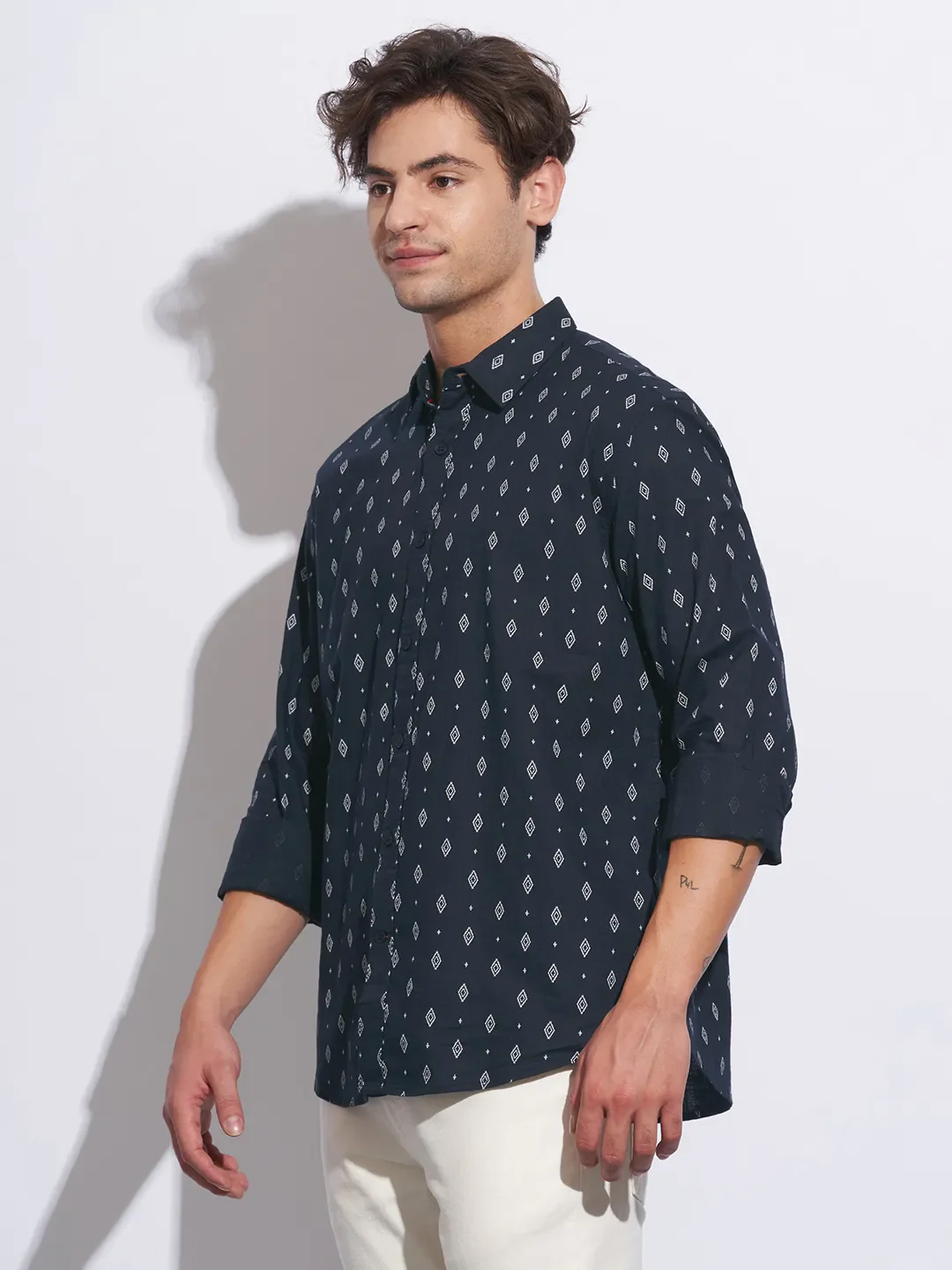 Blue Moderno Fit Regular Collar Long Sleeves Cotton Men's Shirt by Being Human Clothing - Image 2