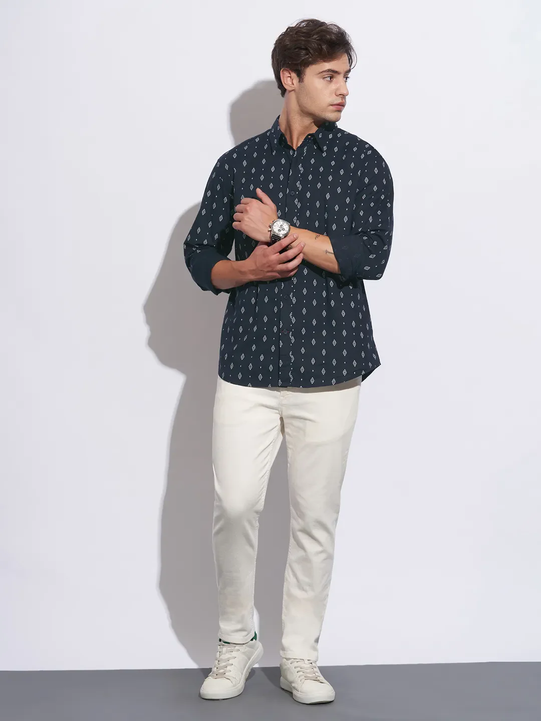 Blue Moderno Fit Regular Collar Long Sleeves Cotton Men's Shirt by Being Human Clothing - Image 4