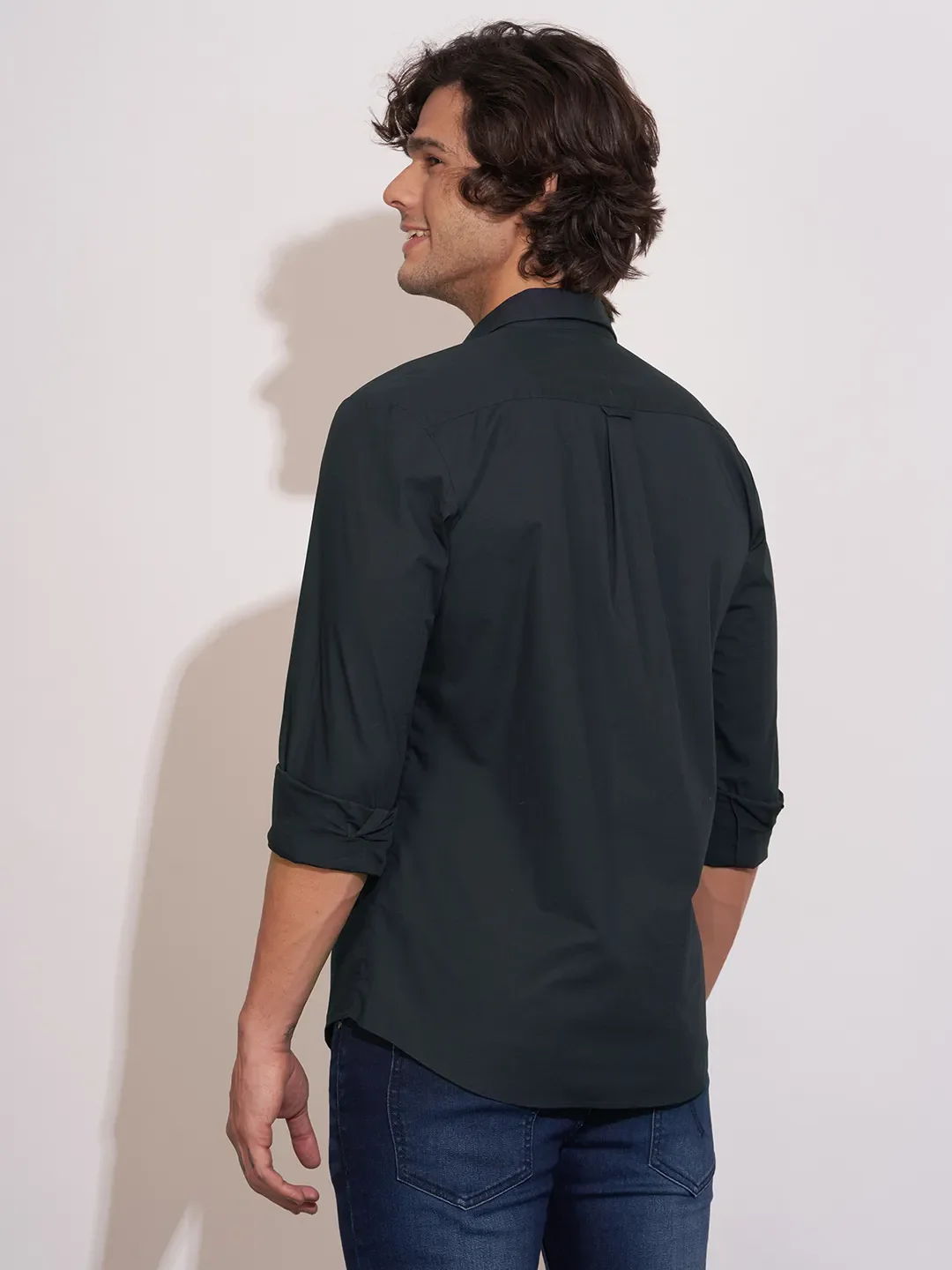 Blue Moderno Fit Regular Collar Long Sleeves Cotton Blend Men's Shirt by Being Human Clothing - Image 3