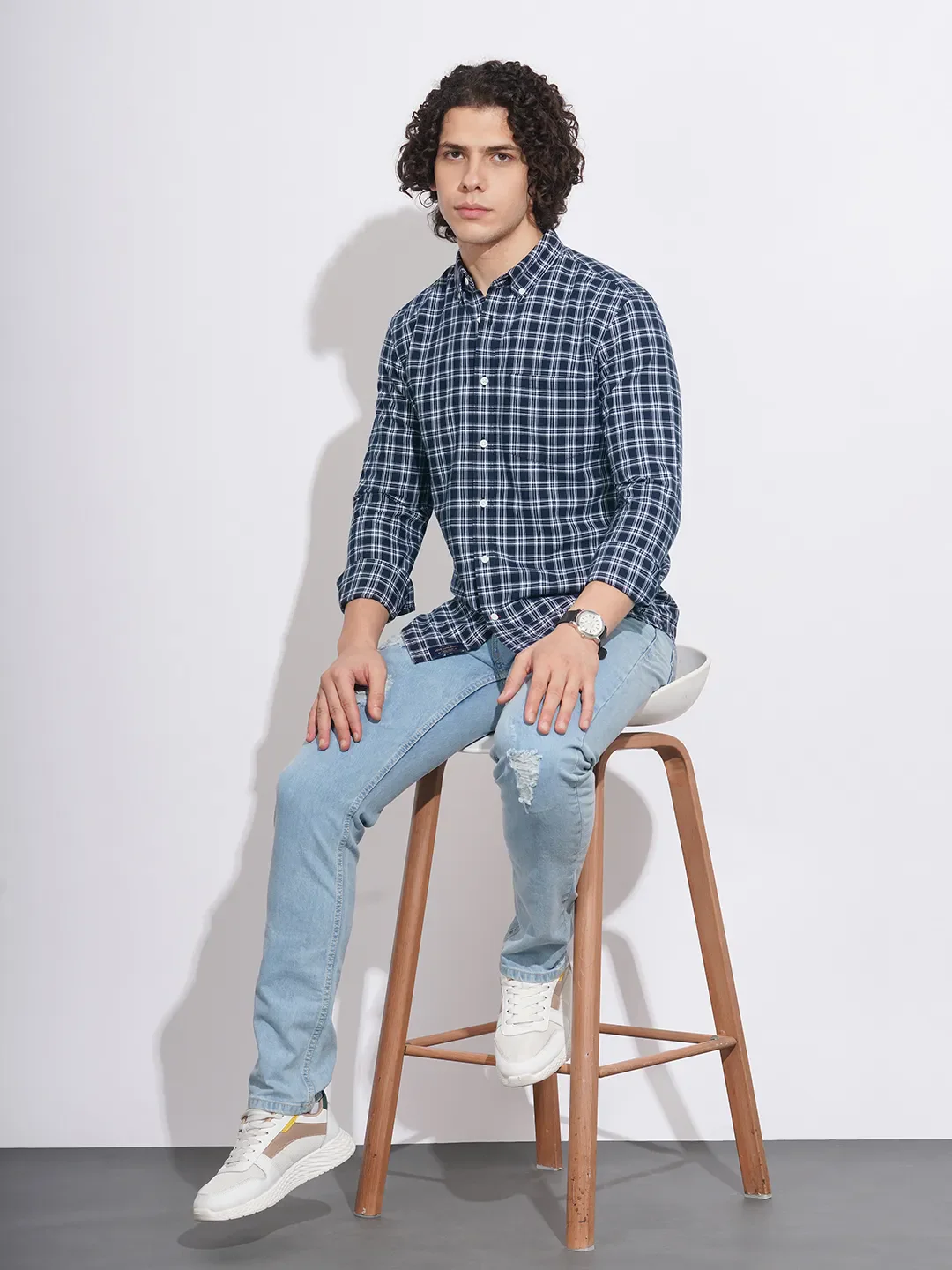 Navy Regular Fit Regular Collar Men's Shirt by Being Human Clothing - Image 4
