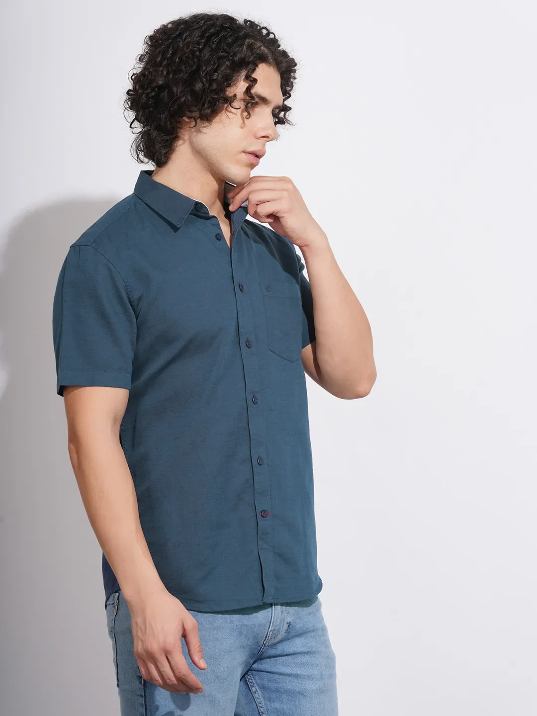 Navy Regular Fit Regular Collar Men's Shirt by Being Human Clothing - Image 2