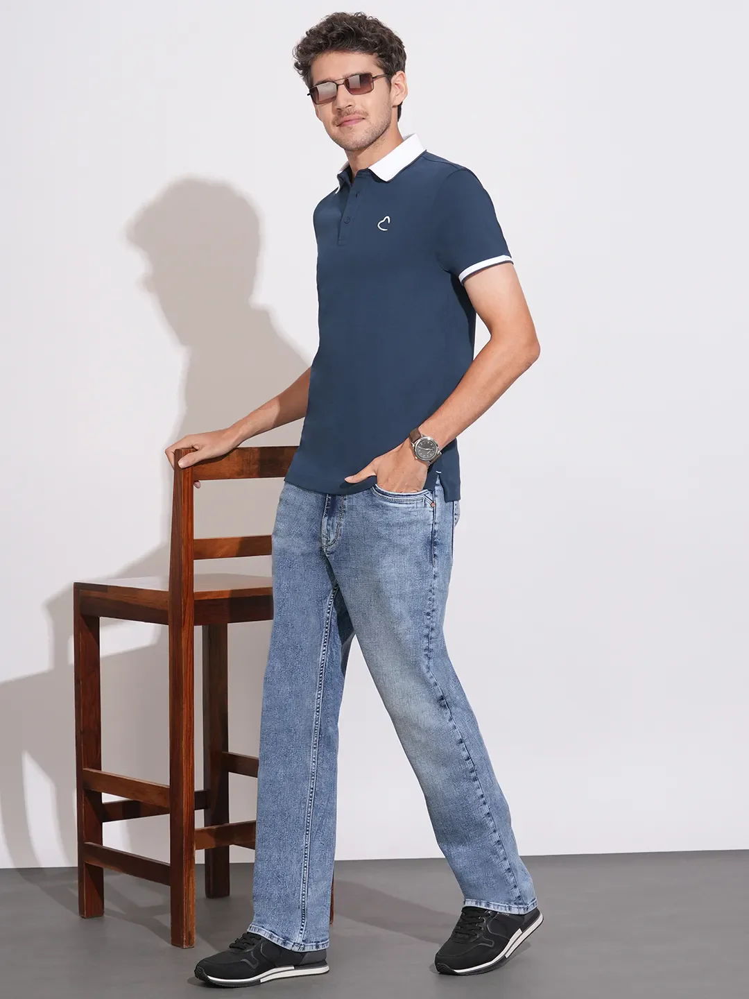 Navy Regular Fit Men's Polo T-Shirt by Being Human Clothing - Image 4