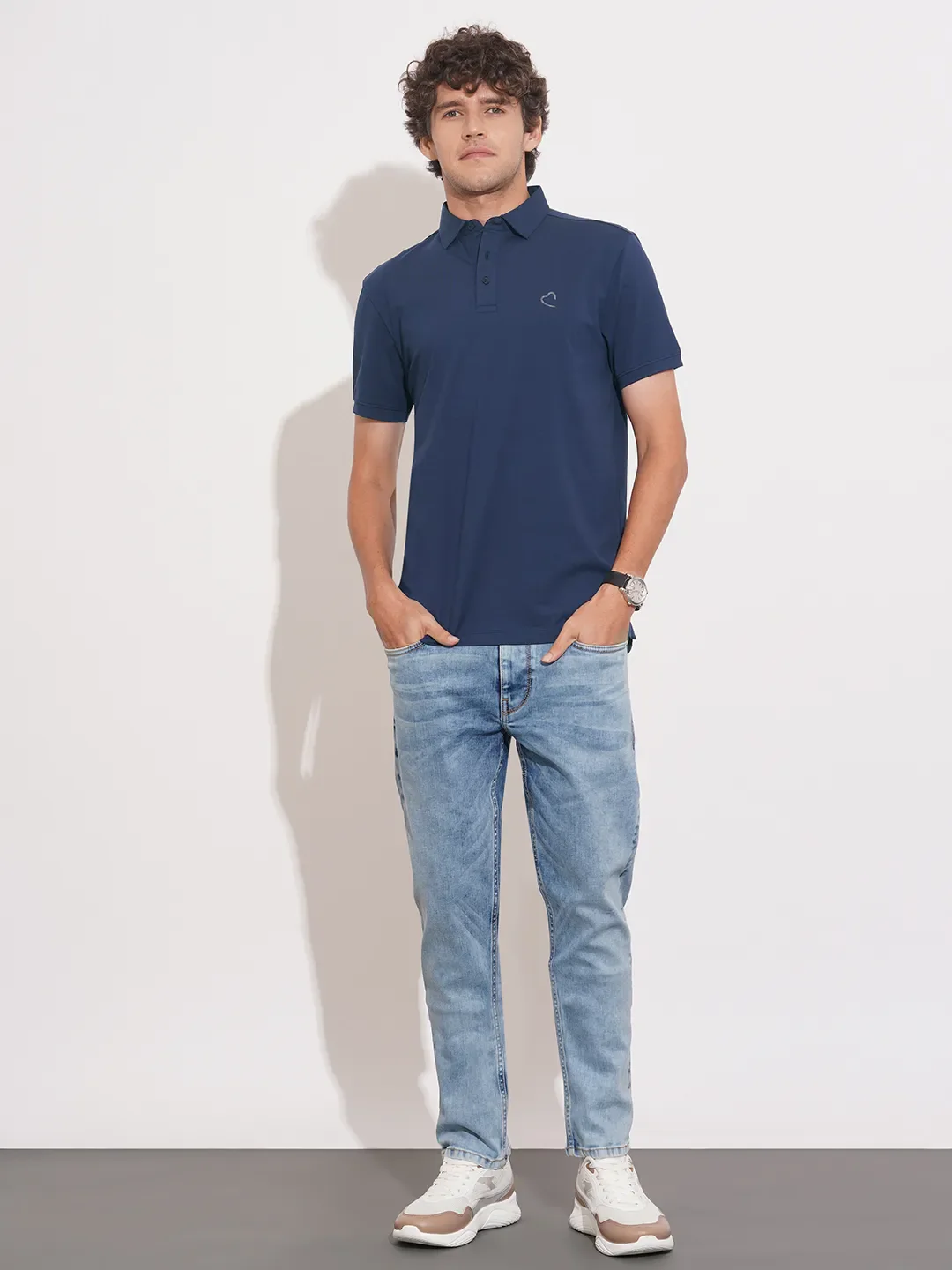 Navy Regular Fit Men's Polo T-Shirt by Being Human Clothing - Image 4