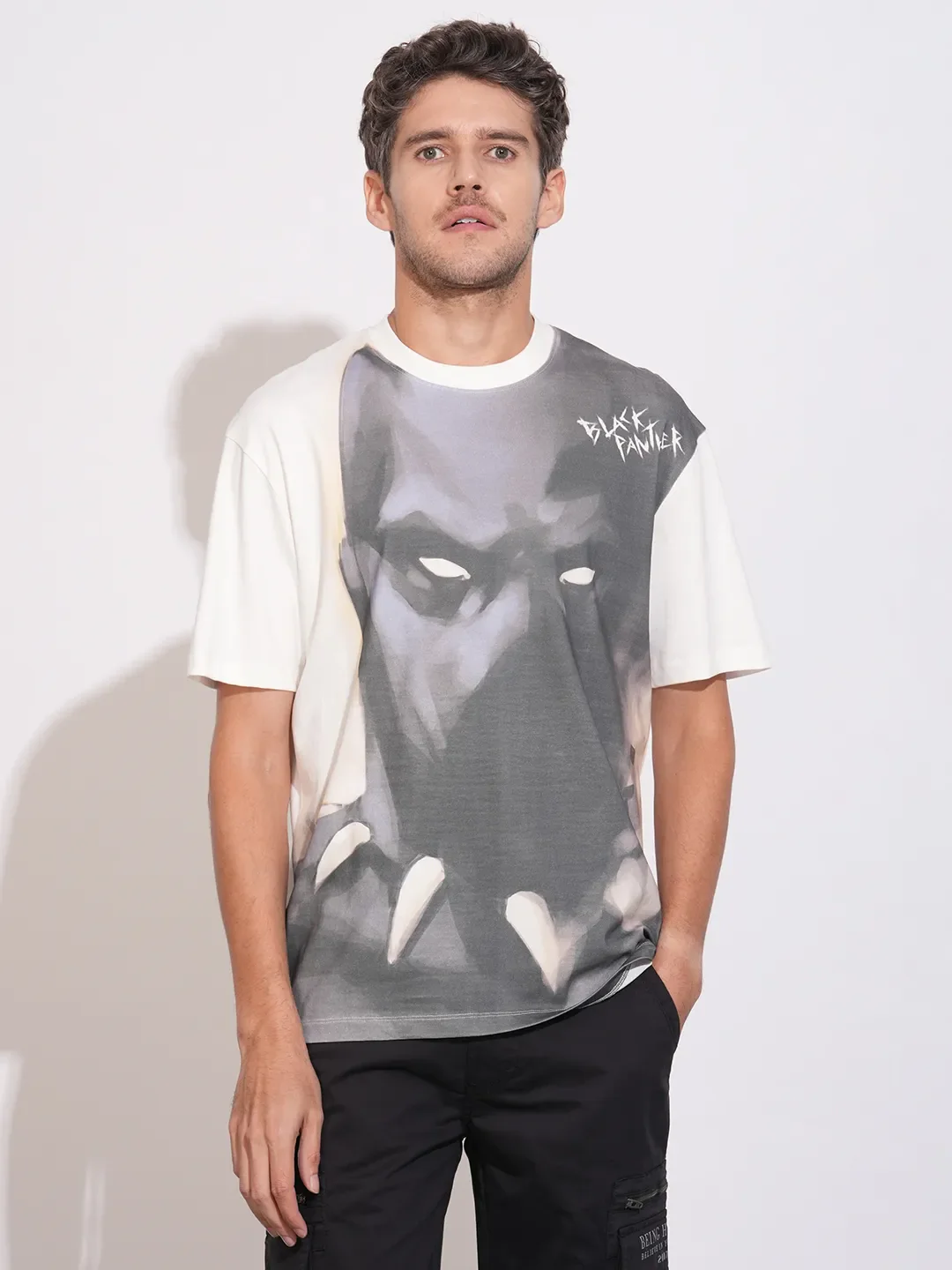 Off White Easy Fit Round Neck Men's T-Shirt by Being Human Clothing