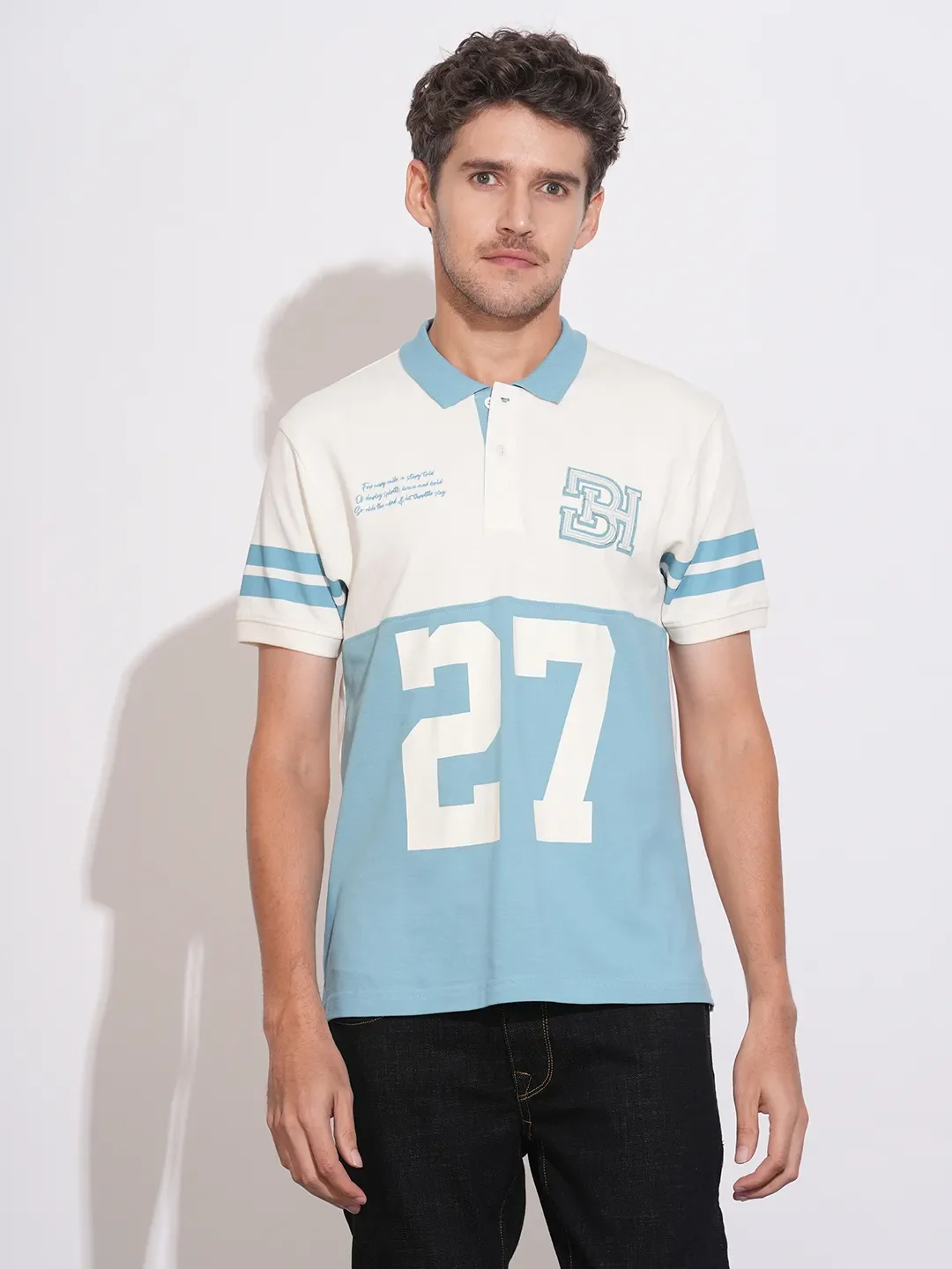 Off White Regular Fit Men's Polo T-Shirt by Being Human Clothing