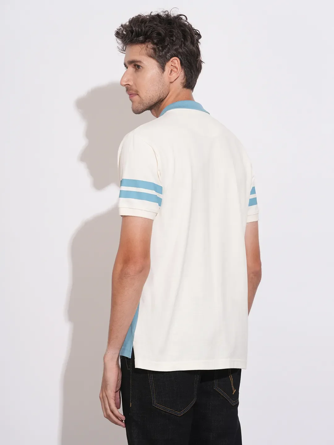 Off White Regular Fit Men's Polo T-Shirt by Being Human Clothing - Image 3
