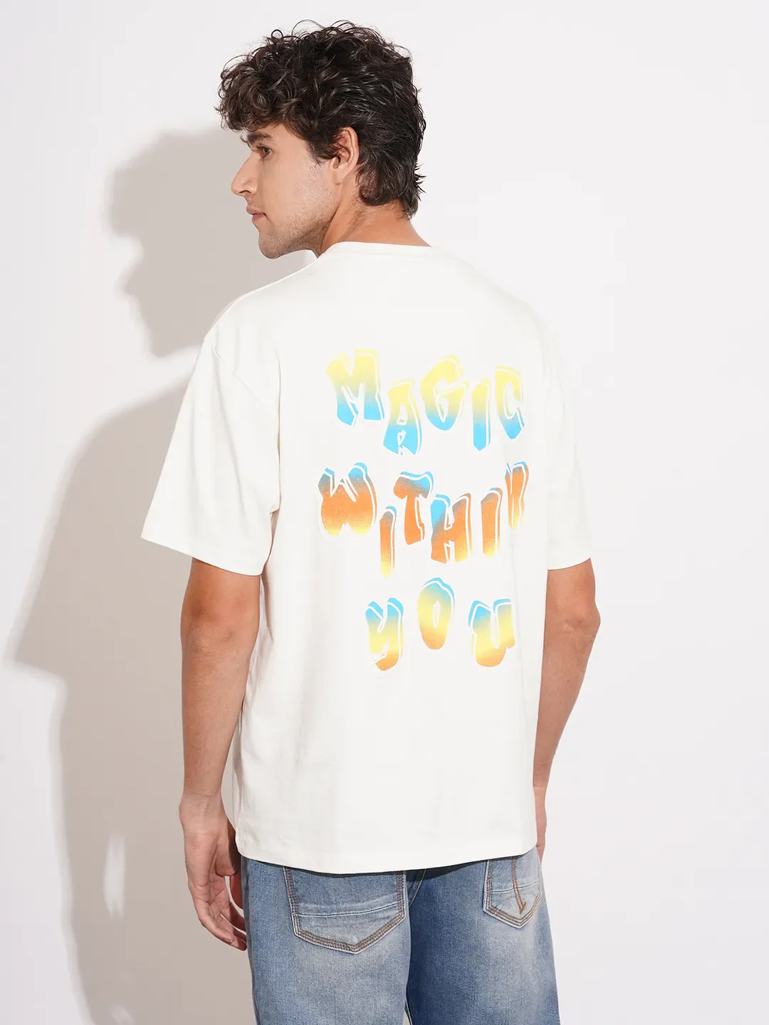 Off White Easy Fit Round Neck Men's T-Shirt by Being Human Clothing - Image 3
