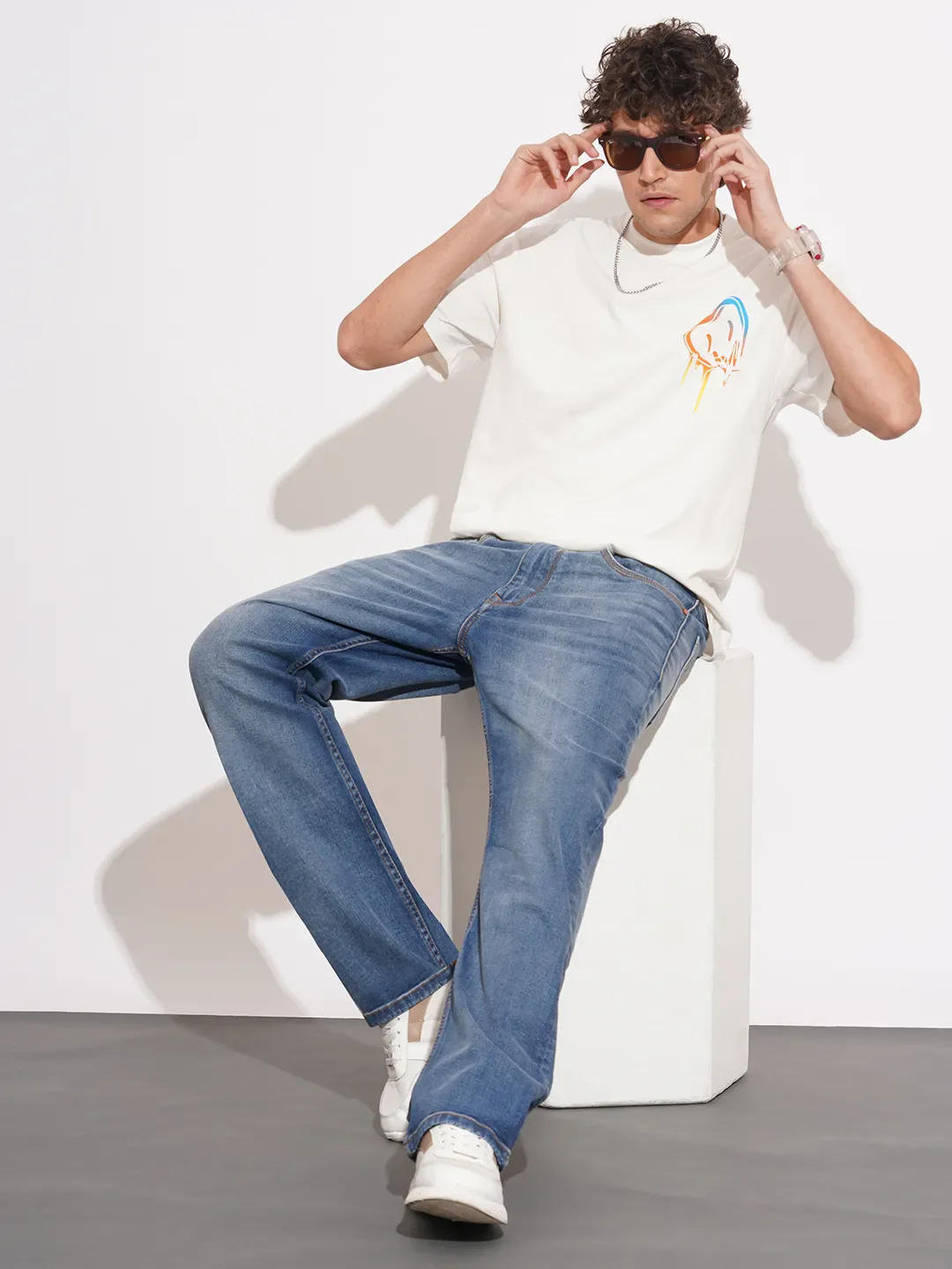 Off White Easy Fit Round Neck Men's T-Shirt by Being Human Clothing - Image 4