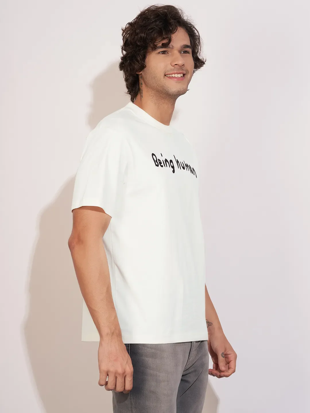 Off White Easy Fit Round Neck Men's T-Shirt by Being Human Clothing - Image 2