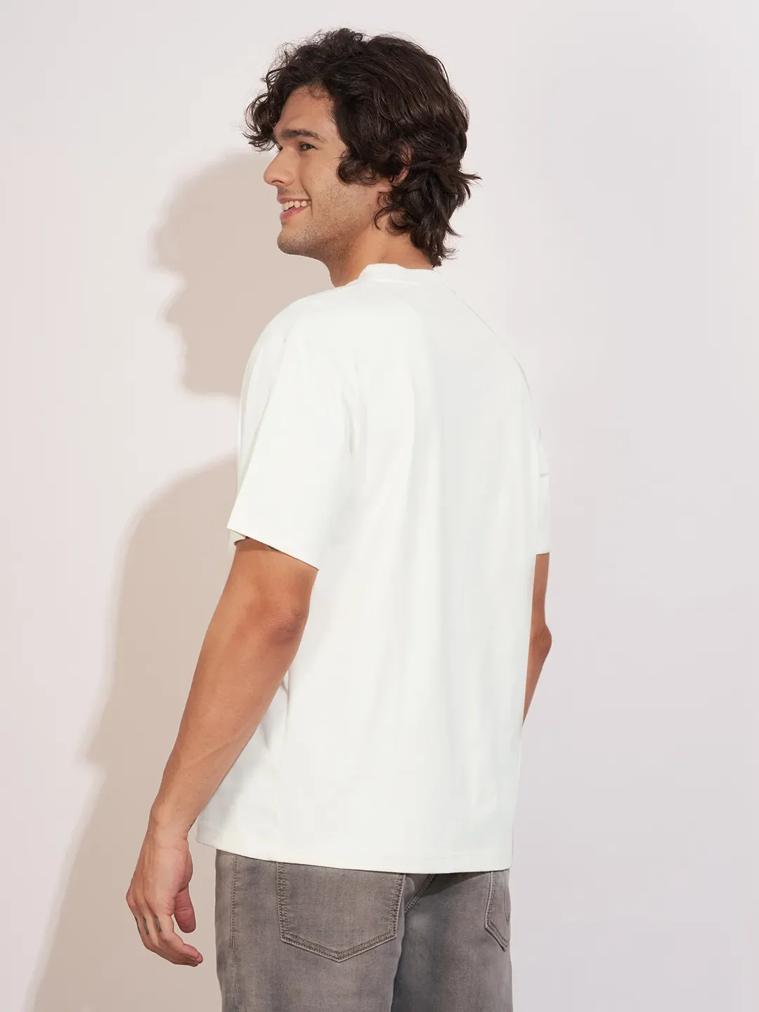 Off White Easy Fit Round Neck Men's T-Shirt by Being Human Clothing - Image 3