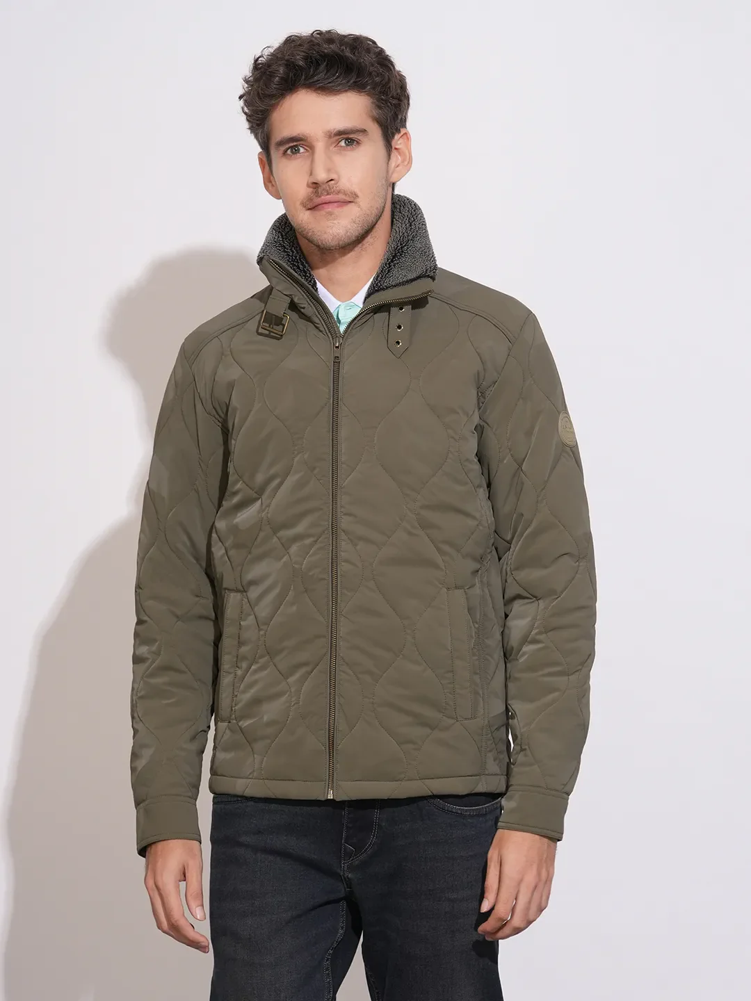 Olive Regular Fit Long Sleeves Polyester Men's Jacket by Being Human Clothing