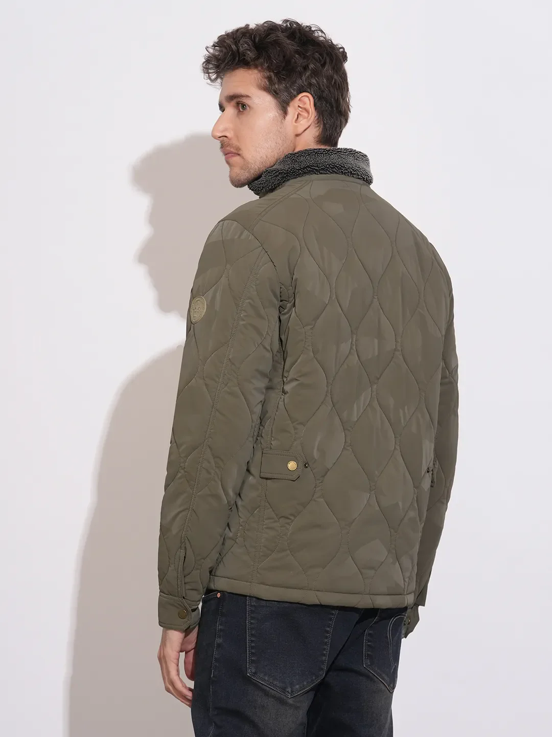 Olive Regular Fit Long Sleeves Polyester Men's Jacket by Being Human Clothing - Image 3