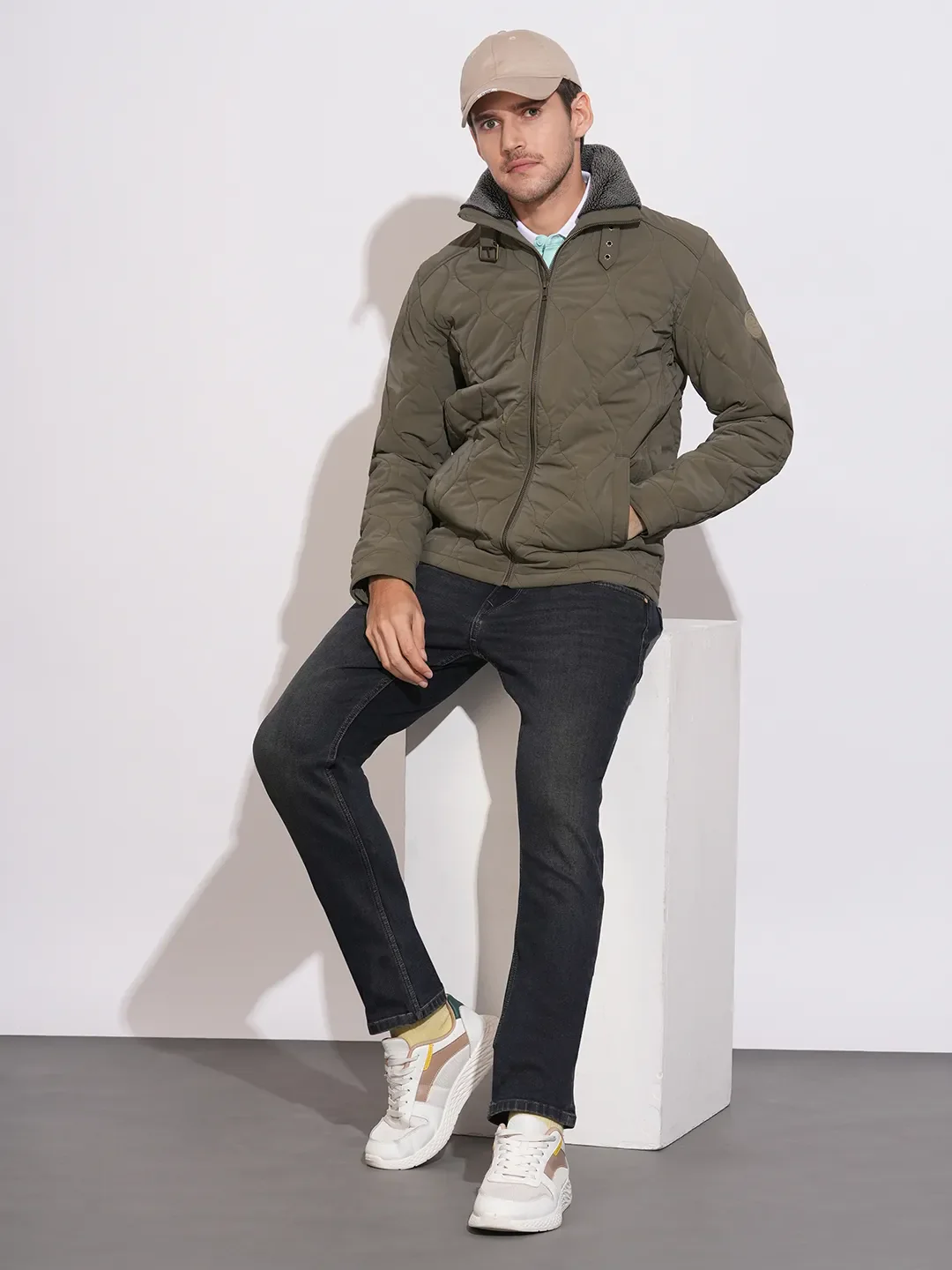 Olive Regular Fit Long Sleeves Polyester Men's Jacket by Being Human Clothing - Image 4