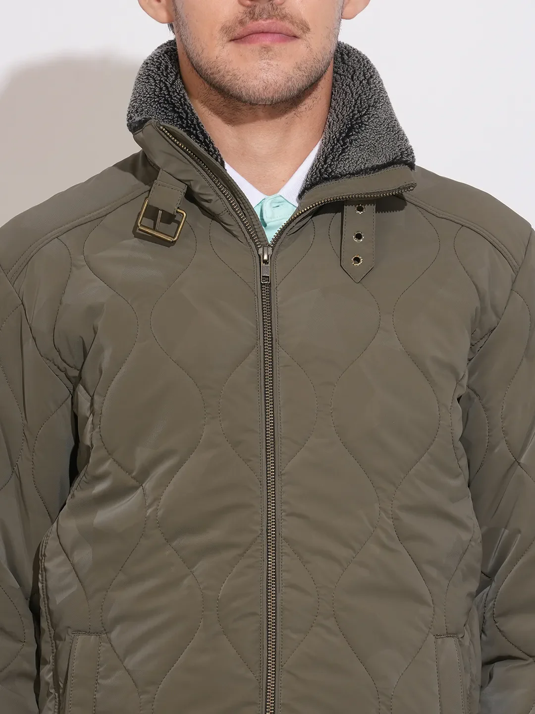 Olive Regular Fit Long Sleeves Polyester Men's Jacket by Being Human Clothing - Image 5