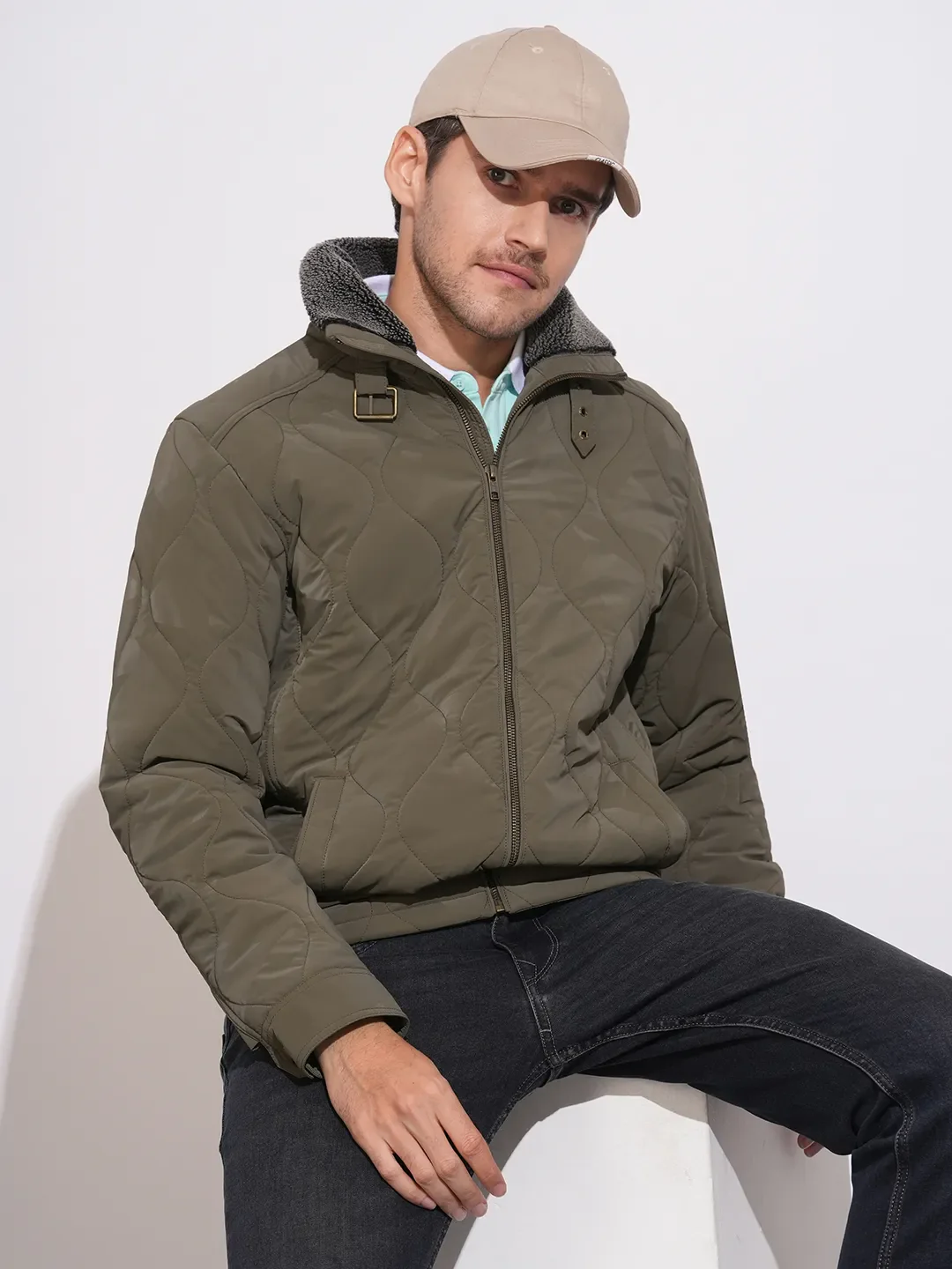 Olive Regular Fit Long Sleeves Polyester Men's Jacket by Being Human Clothing - Image 6