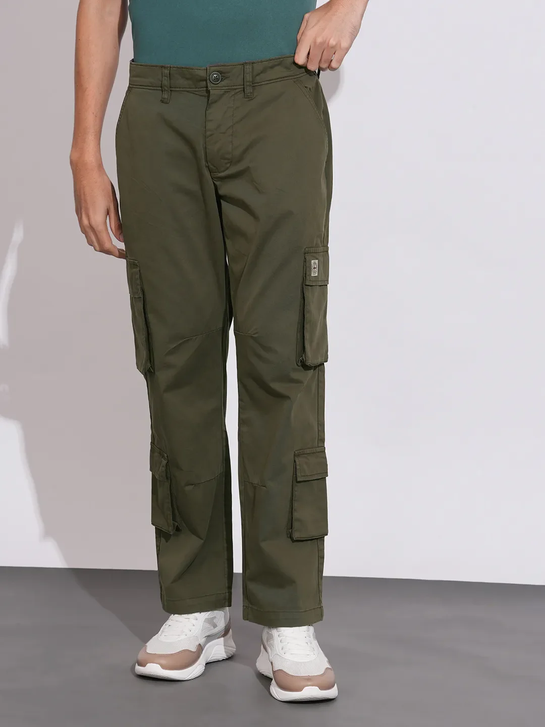 Olive Regular Fit Cargos for Men By Being Human Clothing