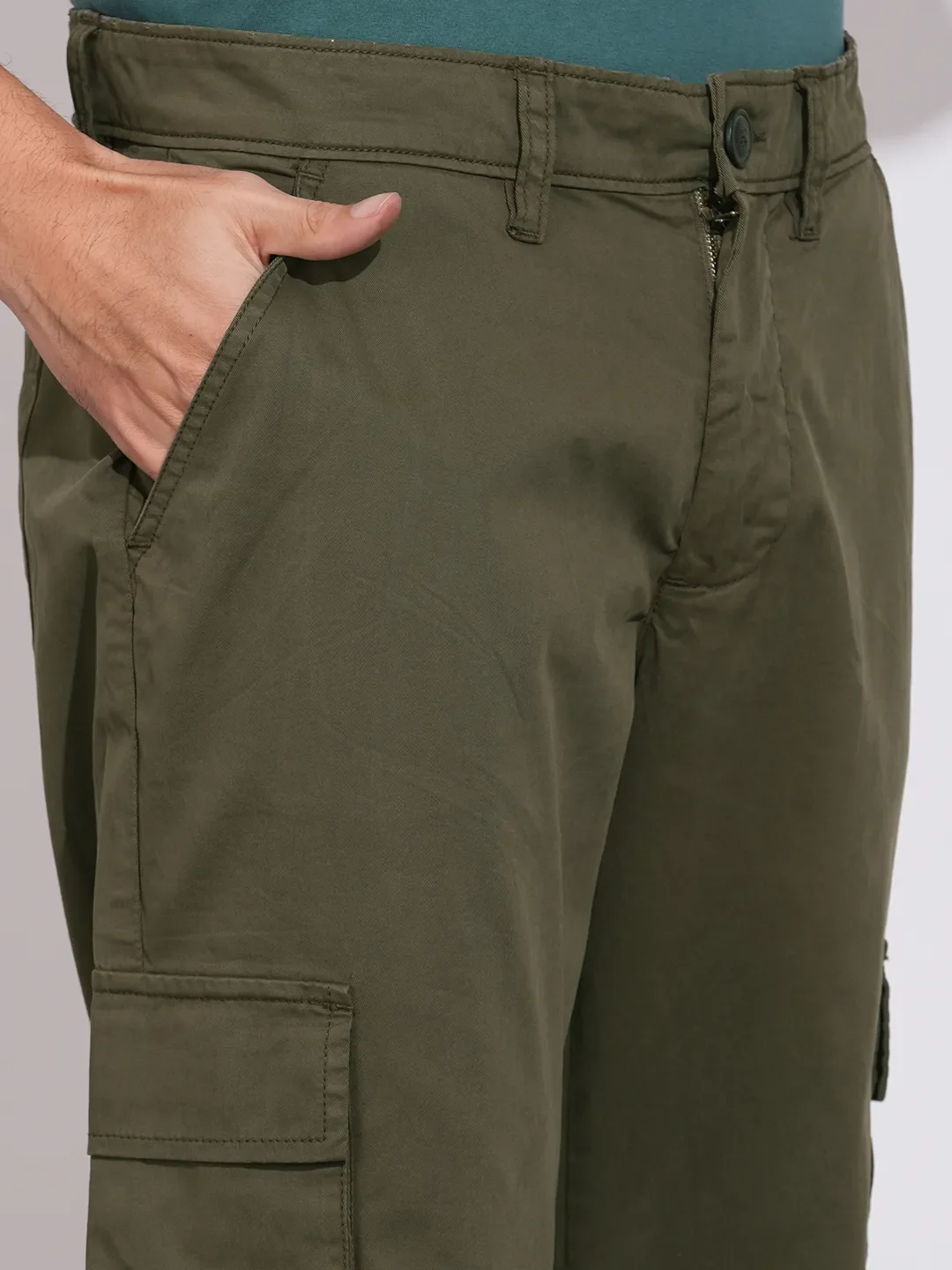 Olive Regular Fit Cargos for Men By Being Human Clothing - Image 5