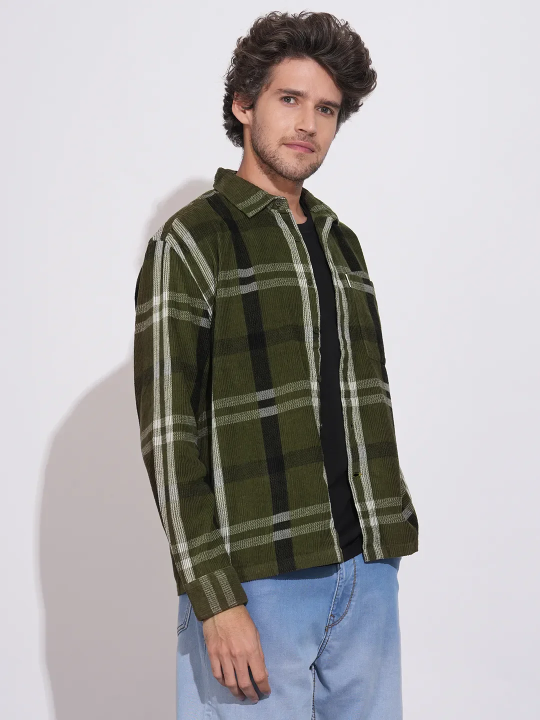 Olive Moderno Fit Regular Collar Men's Shirt by Being Human Clothing - Image 2