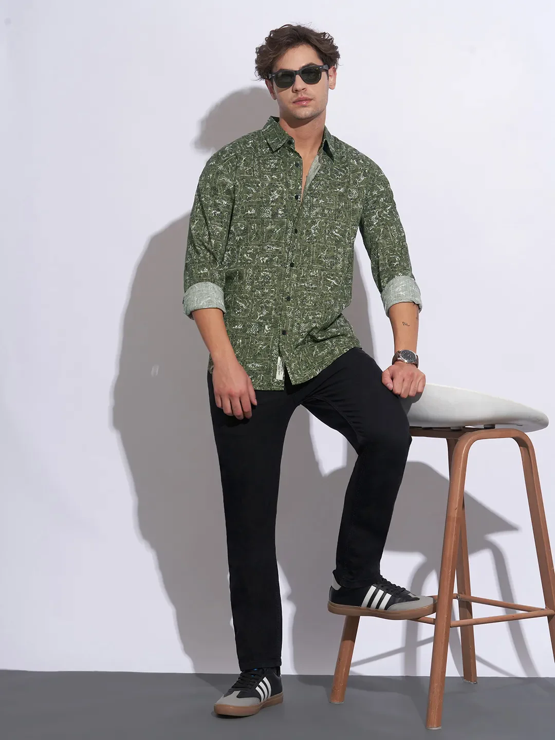Olive Moderno Fit Regular Collar Long Sleeves Cotton Men's Shirt by Being Human Clothing - Image 4