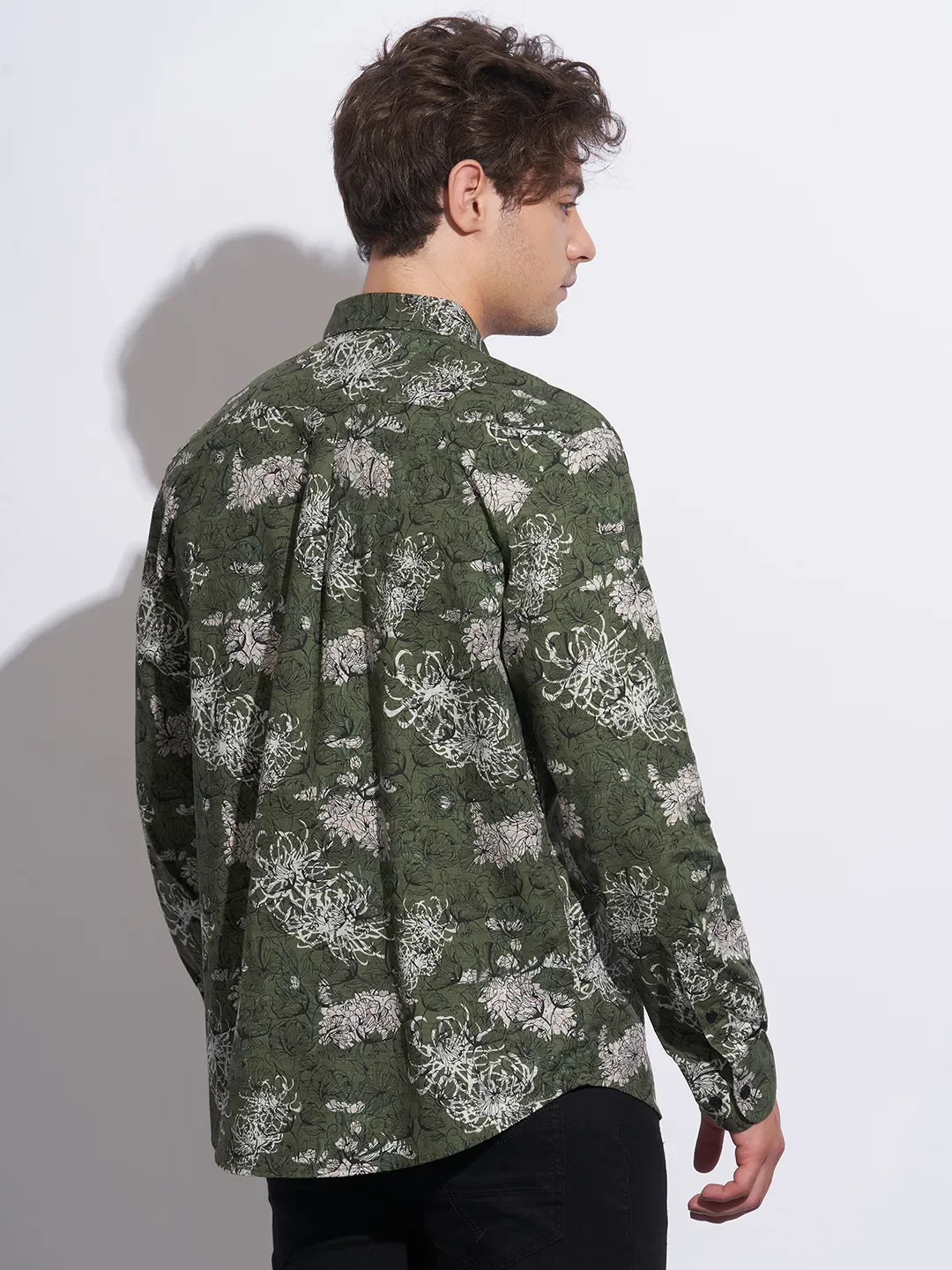 Olive Moderno Fit Regular Collar Long Sleeves Cotton Men's Shirt by Being Human Clothing - Image 3