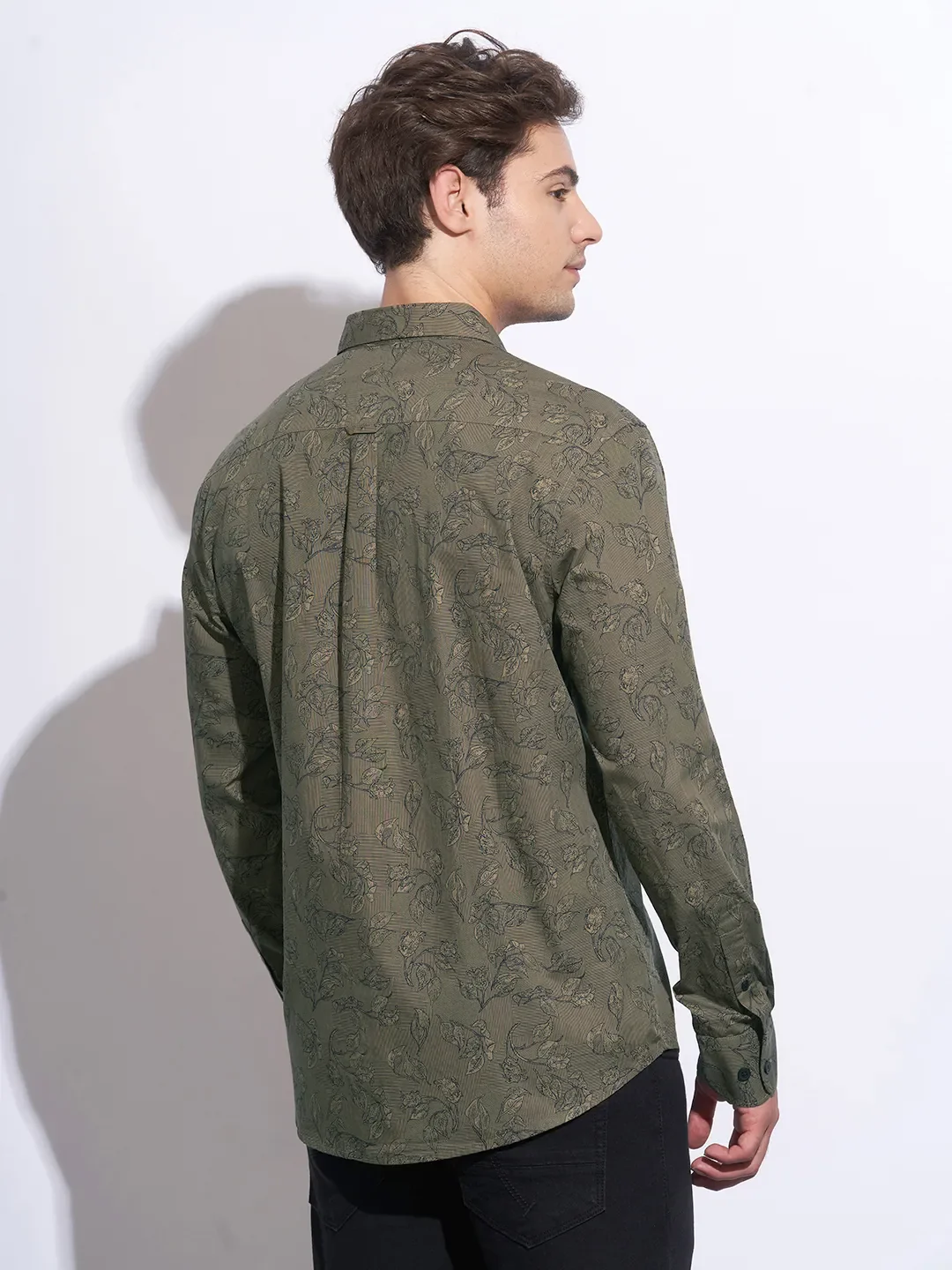 Olive Moderno Fit Regular Collar Long Sleeves Cotton Men's Shirt by Being Human Clothing - Image 3